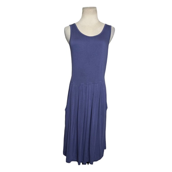 Blue sleeveless knee length rayon summer dress size Small - Picture 1 of 12